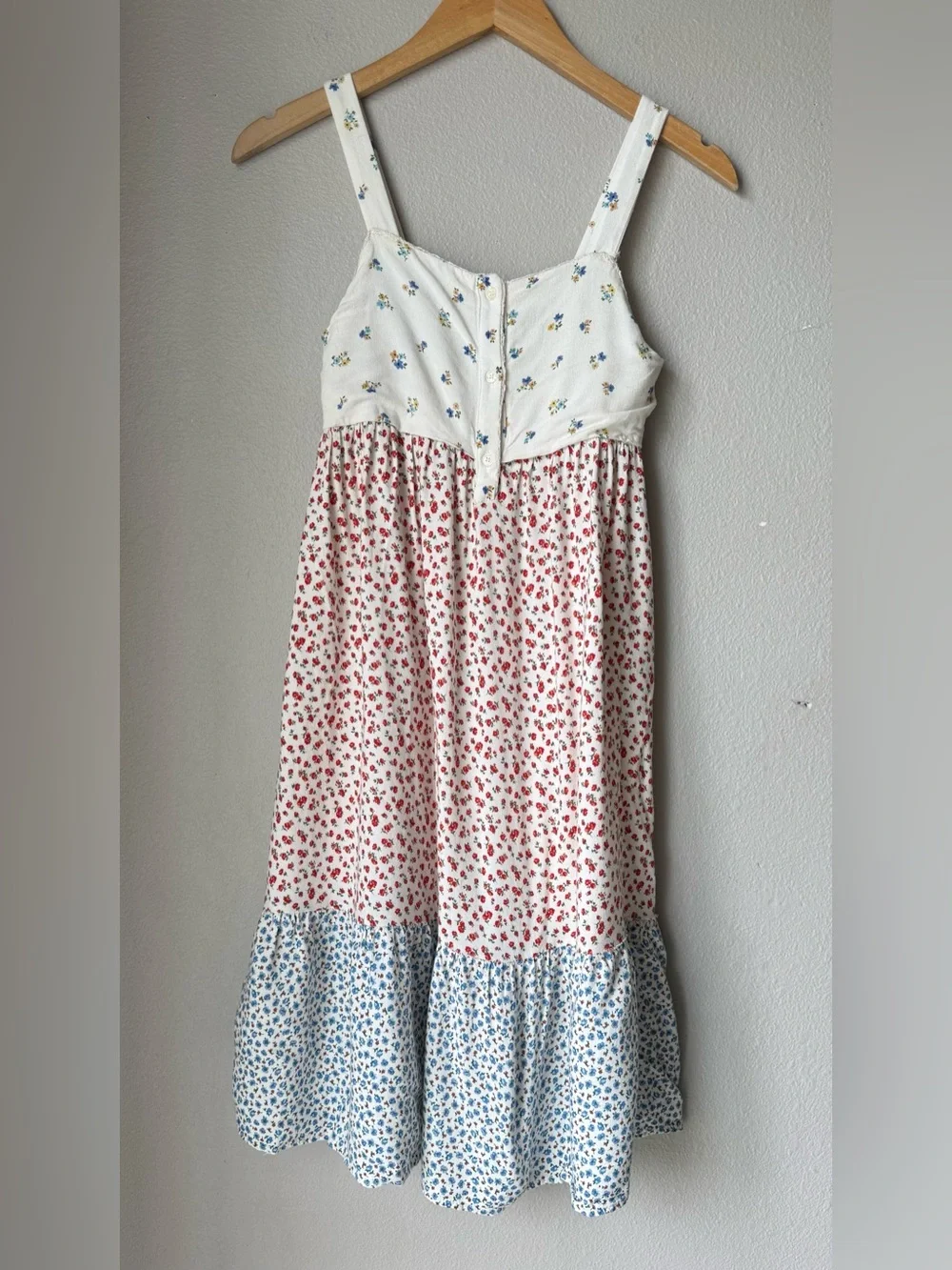 Zara White Multi-Print Tiered Sundress with Red & Blue Floral Girls Size 13-14